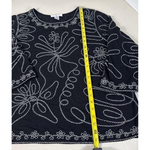 Once Again Womens Blouse Black 3/4 Sleeve Stretch Embroidered Plus 1X - Picture 3 of 16